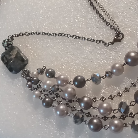 Alfani Multi-Strand Pearl Necklace Natural Agate Stone With Rhinestones - Picture 1 of 10